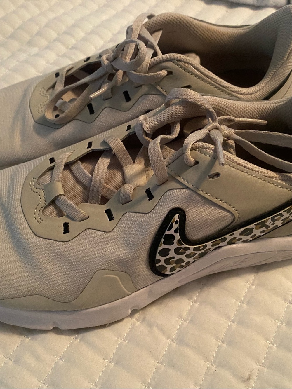 Nike Neutral Cream Sneakers with Leopard Swoosh